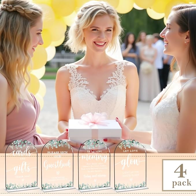 4 Pcs Acrylic Wedding Signs for Reception, Bridal Shower Decorations, Cards and - Image 3
