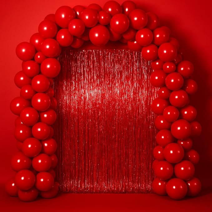 3 Pack 3.3 x 6.6 ft Red Foil Fringe Backdrop Curtains, Tinsel Streamers Party - Image 6