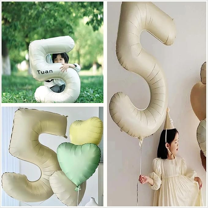 40 Inch Big Cream White Number Balloon Birthday Decoration, Number 5 Helium - Image 7