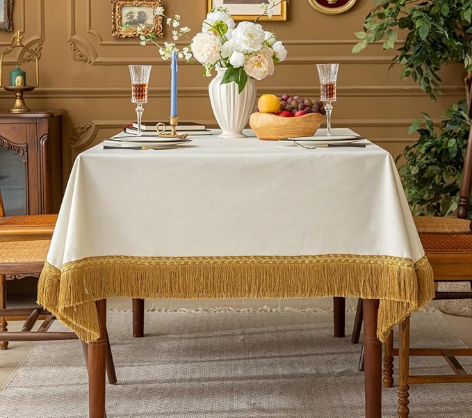 F-CHU Luxury White Tablecloth Thickset Velvet Tablecloth - Image 7