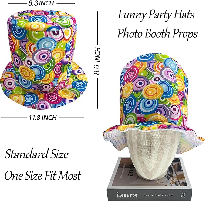 6 Assorted Pattern Funny Party Top Hats - Image 2