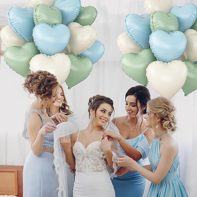Blue Green White Heart Balloons - Image 3