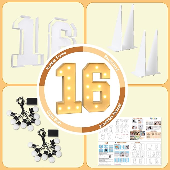 imprsv 3FT Marquee Light Up Numbers, Marquee Numbers 16th Birthday Decorations - Image 5