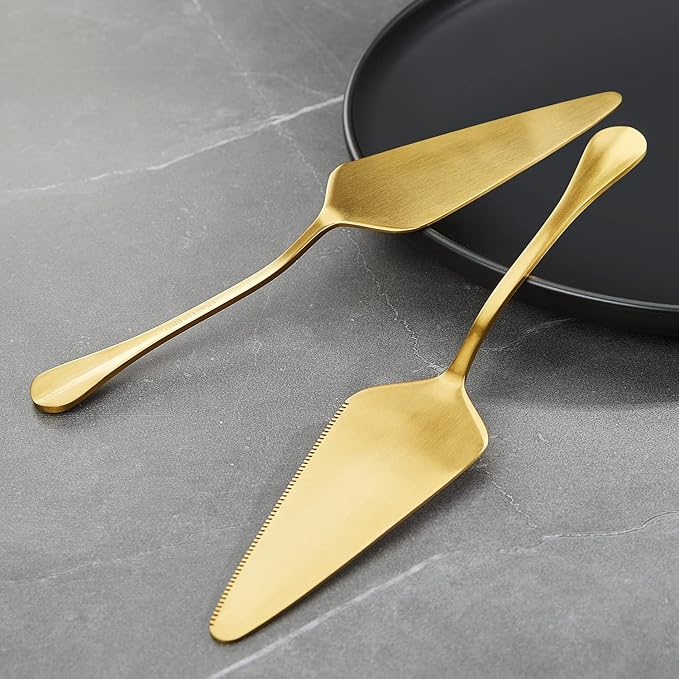 Gold Pie Server Stainless Steel, HOFTEN Cake Pie Pastry Server Set of 5 - Image 3