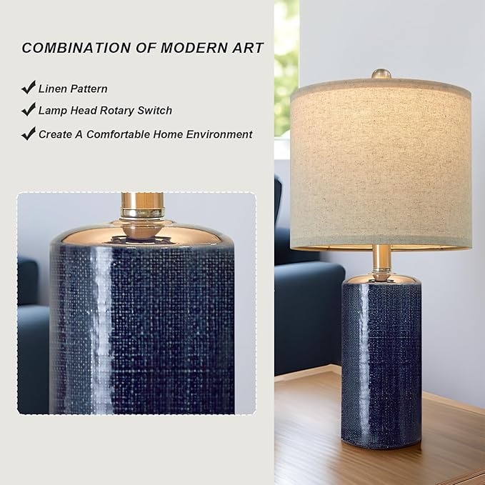 20.25/inch Modern Ceramic Table lamp Set of 2 Small Farmhouse Bedside lamp Dark - Image 4