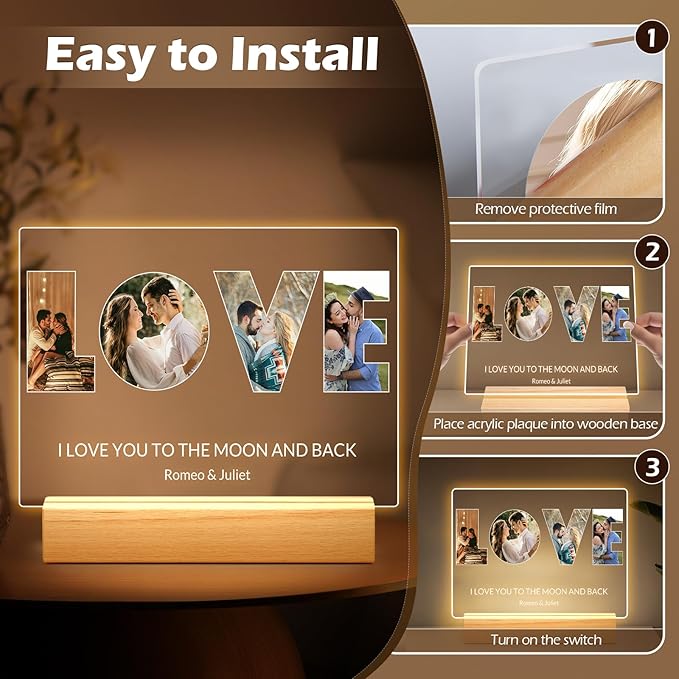 Custom Picture Frames with Photo, Personalized LOVE Photo Frame with Night Light - Image 5