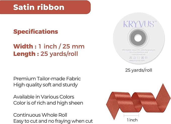 Copper Satin Ribbon 1 inch X Continuous 25 Yards, Single Face Polyester Ribbon - Image 3