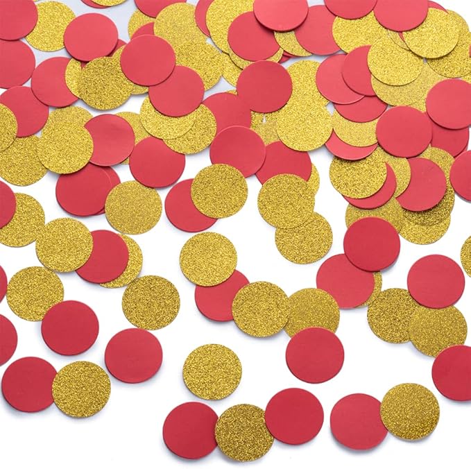 Gold and Red Confetti Table Decoration by MOWO