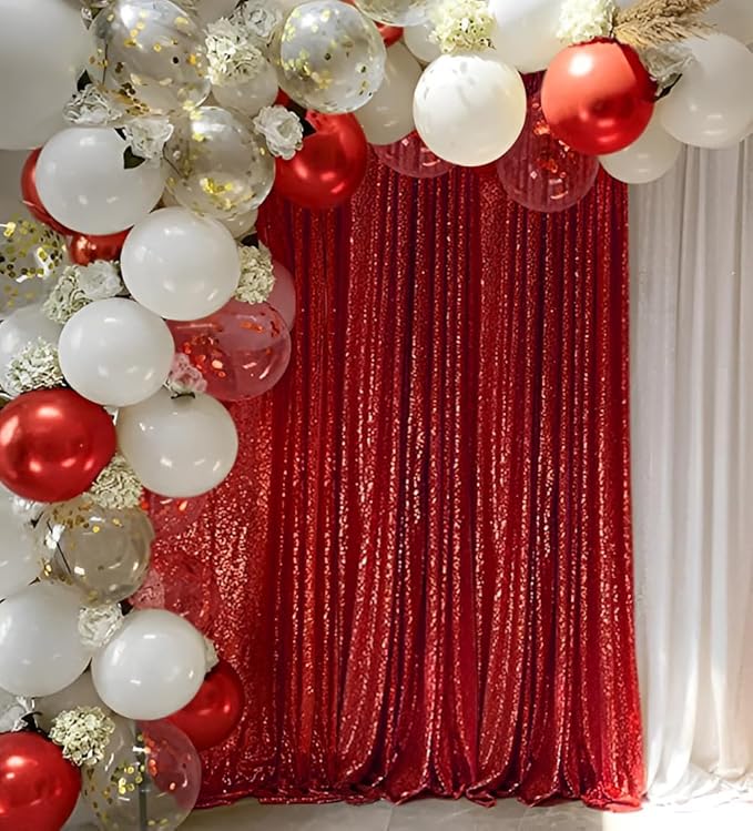 Red Sequin Curtain 8FTx8FT 1 Panel Glitter Metal Background Drape Shimmer Wall by TCBESTO