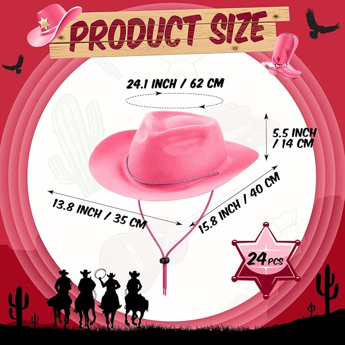 Mepase 24 Pieces Disposable Plastic Western Cowboy Hat Set Felt Wide Brimmed - Image 2