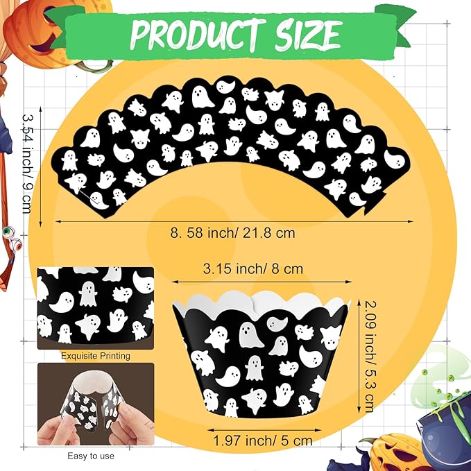 Domensi 100 Pcs Halloween Ghost Cupcake Wrappers Cupcake Liners Ghost Baking - Image 3