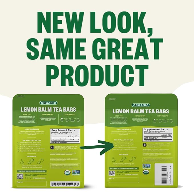 FGO Organic Lemon Balm Tea, Eco-Conscious Herbal Tea Bags, Resealable Bag - Image 3