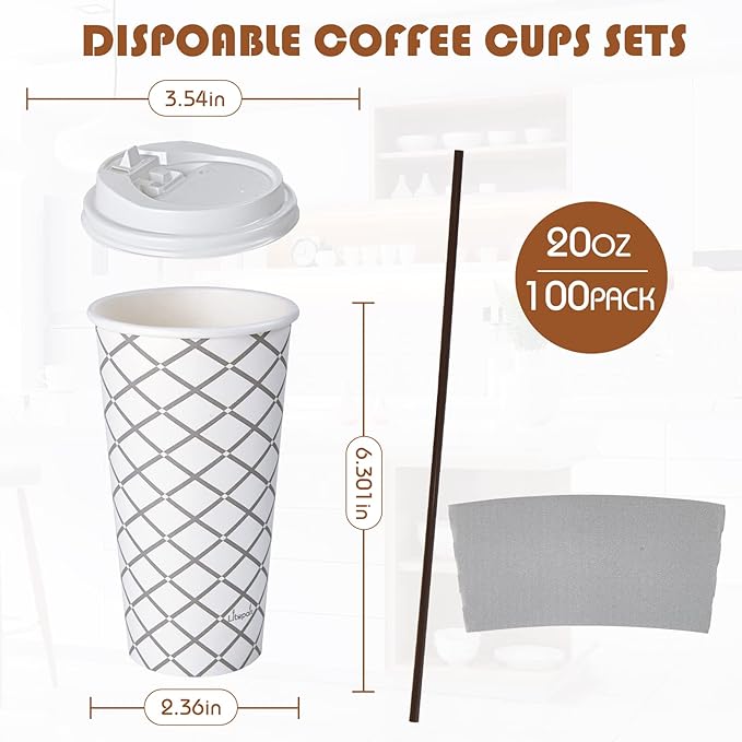 LITOPAK 100 Pack 20 oz Paper Coffee Cups - Image 2