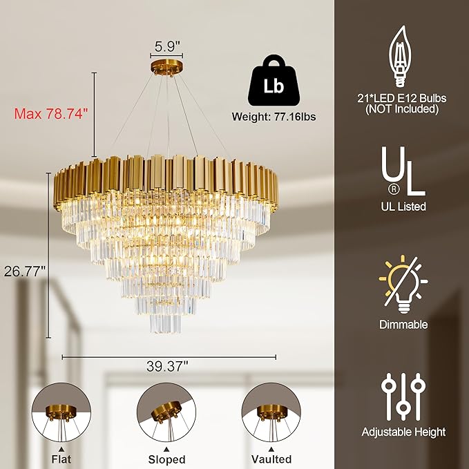 Modern Crystal Chandelier, 21-Light Luxury Round Chandeliers, 7-Tier - Image 3