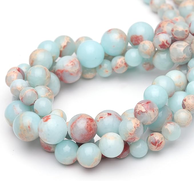 10mm Natural Stone Beads for Jewelry Making, Sky Blue Jasper Polished Smooth by ChicagerGemstoneBeads