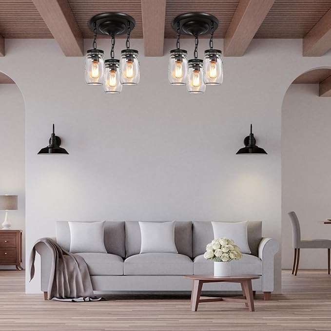 Glass Mason Jar Light Fixtures, 3-Lights Pendant Ceiling Lights Flush Mount - Image 8