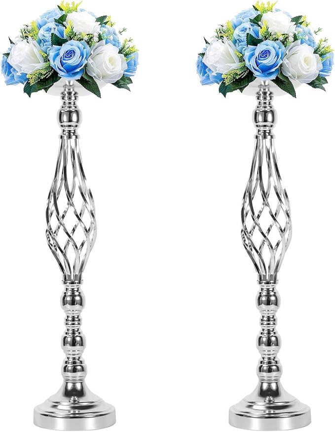 LANLONG 2pcs Metal Silver Candle Holders Road Lead Table Centerpiece Stand by LANLONG