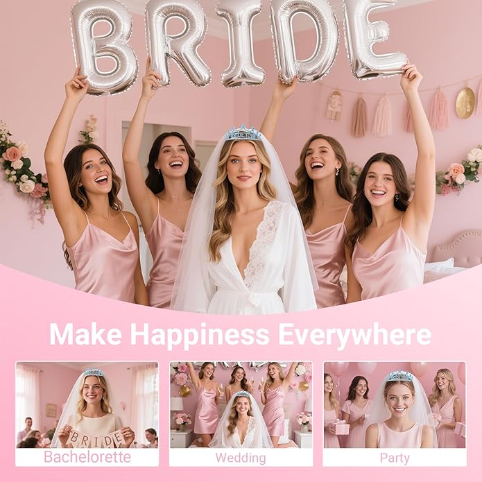 3Pcs Bride to Be Crown with Sash and Veil - Image 6