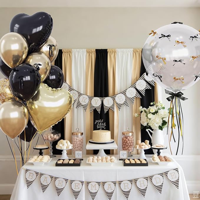 Light Gold and Black Balloons Heart Shape Balloons - Image 5