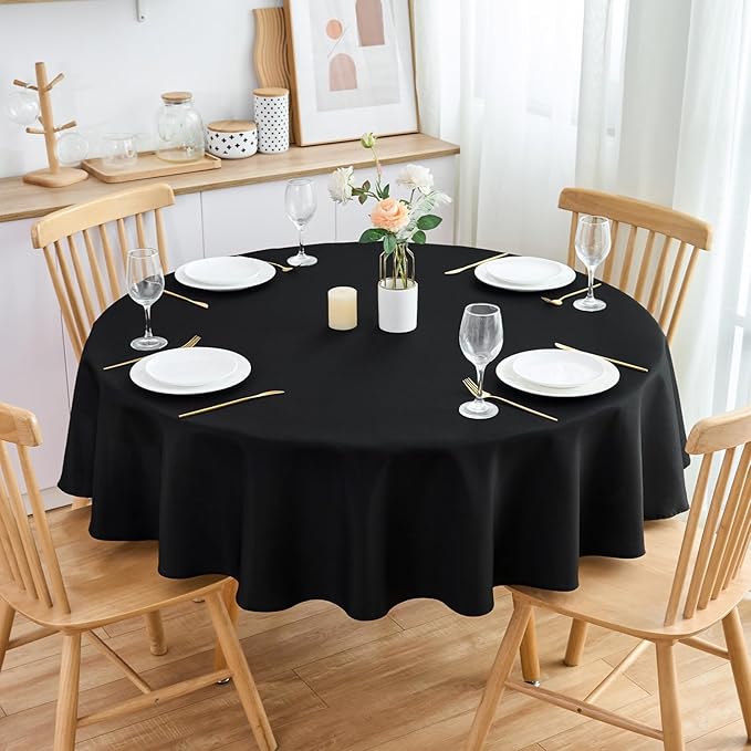 2 Pack Round Table Cloth 60 Inch Black Tablecloth Washable Polyester Solid - Image 2