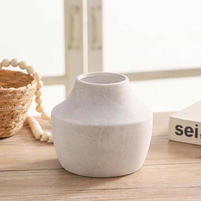 Mitt&Ditt Ceramic Flower Vase, 5.3 inch Off-White Farmhouse Rustic Vase - Image 2
