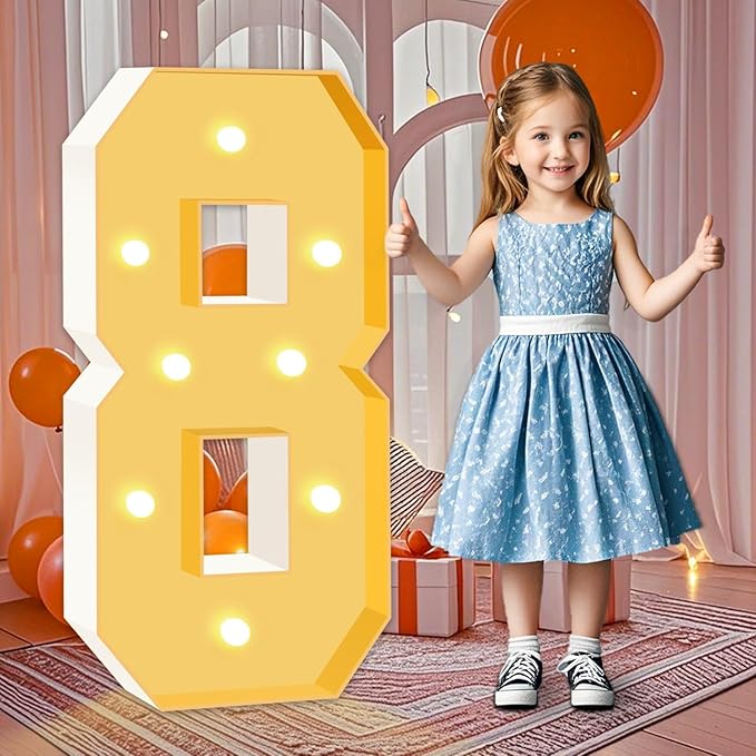 3ft Marquee Numbers, Light Up Numbers 8, 0-9 Warm Yellow LED Light Up Sign by HITINO