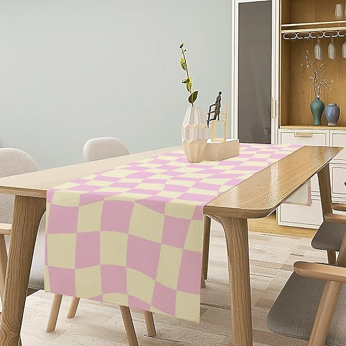 Hippie Table Runner Retro Geometric Square Purple Grid 60s70s Style Kitchen - Image 3