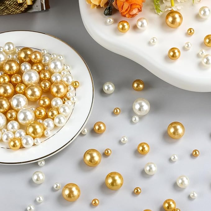 520Pcs Gold&Cream Beads for Centerpieces Decor, Artifical Pearls Vase Filler - Image 2
