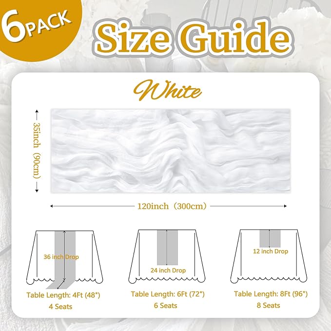 6 Pack White Cheesecloth Table Runner 10ft Boho Gauze Fabric Cheese Cloth Table - Image 2