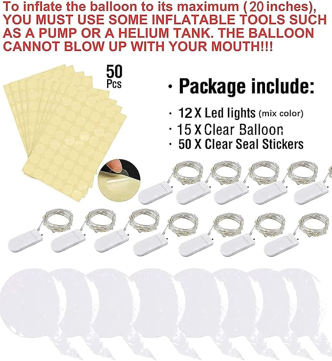 LED Balloons - Light Up, Transparent - Image 2