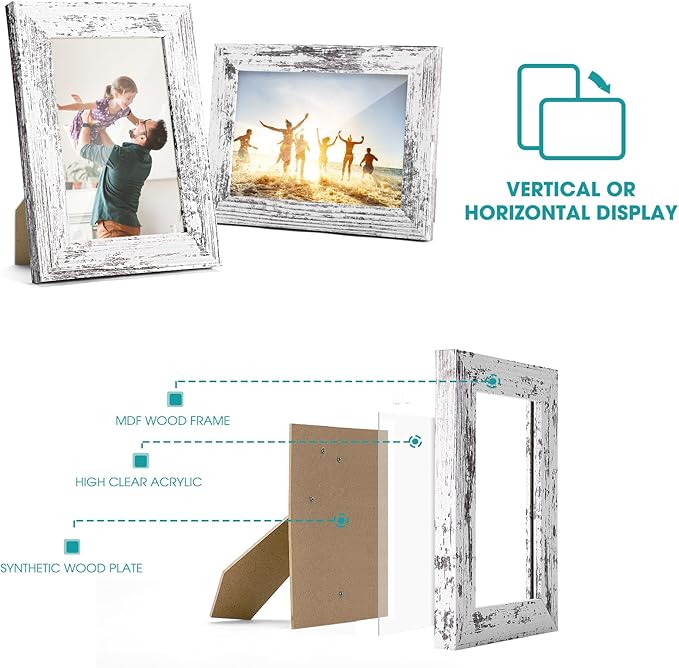 TWING 5x7 Picture Frame Set of 6, Distressed White, Ideal Gifts - Image 6