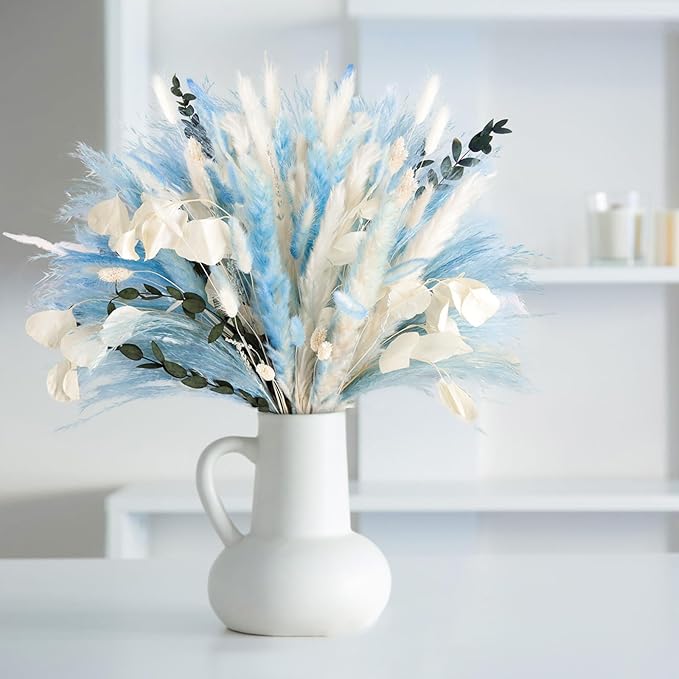 N&T NETING 101Pcs Blue Pampas Grass Decor Natural Dried Floral Pampas Grass by NTNIETING