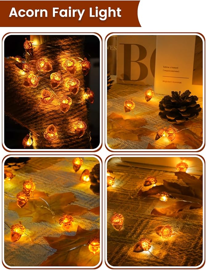 BOSSERN 2 Pack 60LED Thanksgiving Decoration Acorn String Light Battery Operated - Image 6