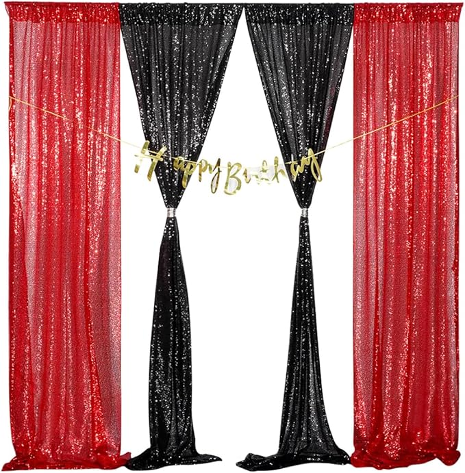 4 Panels Black&Red Sequin Backdrop Curtain 2FTx8FT Glitter Sequin Backdrop - Image 2