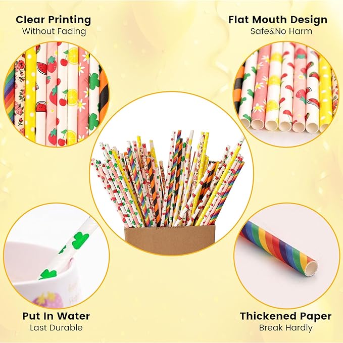 HAKACC Paper Straws for Drinking, 10 Styles - Image 3