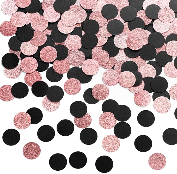 Rose Gold Glitter and Black Confetti Table Decoration by MOWO
