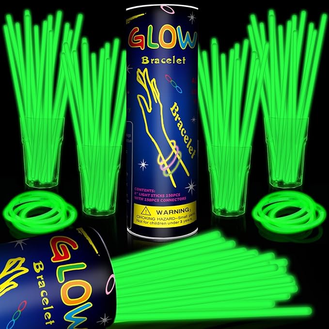 200 Pack 8'' Glow Sticks Bulk Party Favors Green Light Up Sticks by Taikula