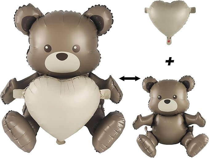 Matte 4D Big Brown Bear Balloons Cartoon Teddy Bear Party Supplies, Matte Bear - Image 3