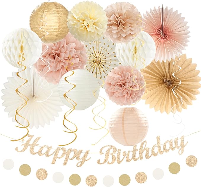 Champagne-Gold Beige Fall Boho Birthday Party-Decorations by Huglony