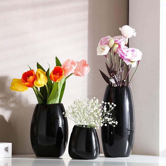 hjn Ceramic Vase Set of 3 Black Flower Vase - Image 2