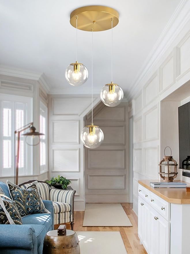 Globe Glass Pendant Light Modern Gold Clear Globe Glass Chandelier Mid Century by ShialLighting