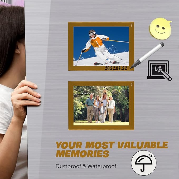 Magnetic Picture Frames with Golden Border, Magnet Photo Frame Pockets/Postcard - Image 3