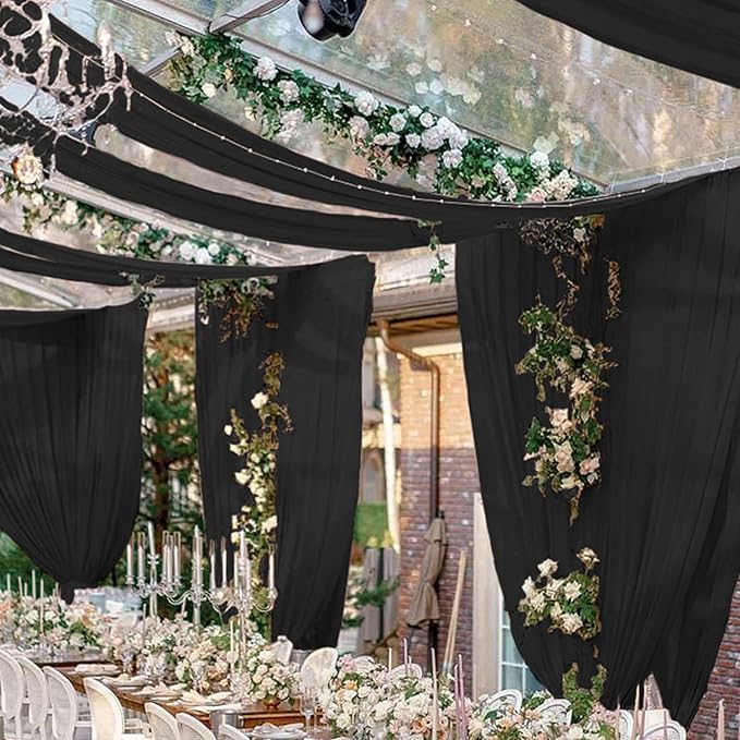 FUHSY Ceiling Drapes Black Wedding Arch Draping Fabric 5FTx20FT Chiffon by FUHSY