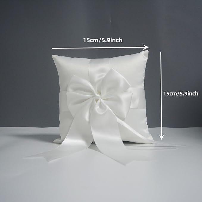 Ivory Ring Bearer Pillow, Satin Finish Bowknot Ring Pillow - Image 2