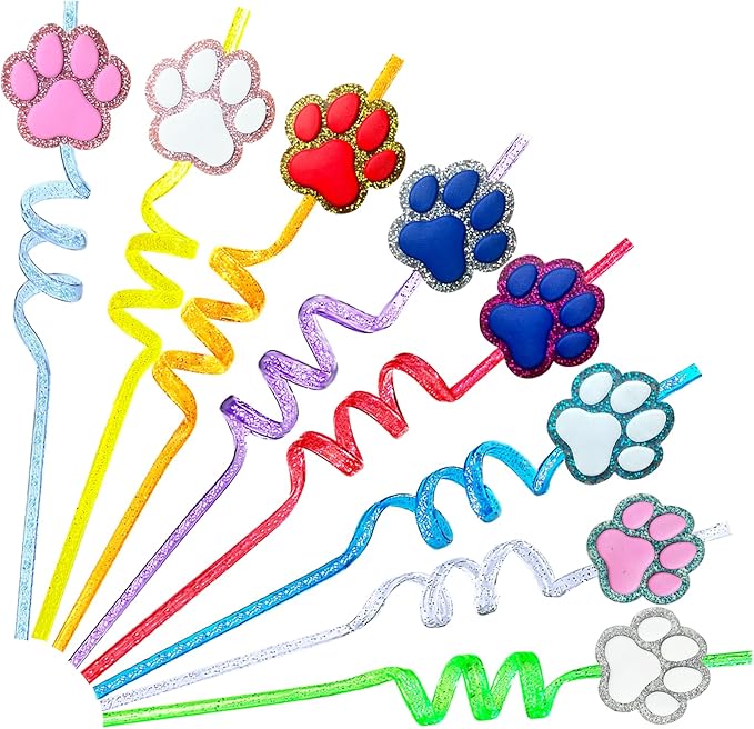 24 Glitter Paw Glitter Straws Birthday Party Decorations by Unknown