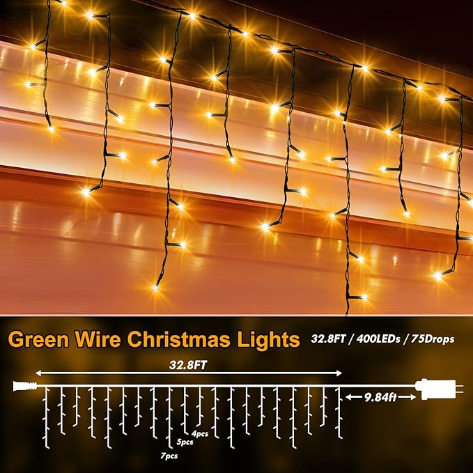 KNONEW 33FT 400 LED Christmas Lights Outdoor Black Wire String Lights - Image 2