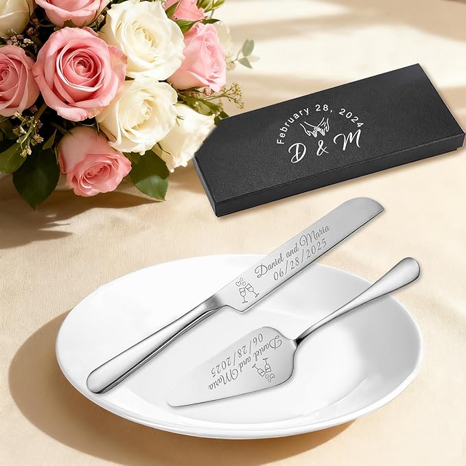 Personalized Wedding Cake Knife and Server Set Stainless Steel Cake Cutter - Image 2