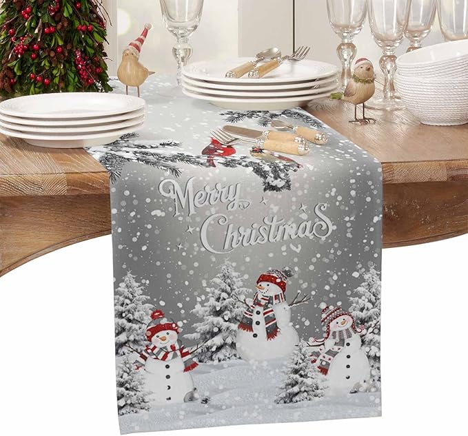 Christmas Snowman Cotton Linen Table Runner - Image 4