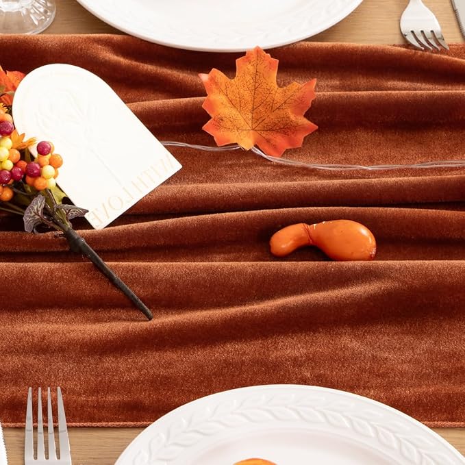MLMC 2 Pack Terracotta Fall Thanksgiving Table Runner 10ft Luxury Burnt Orange - Image 6