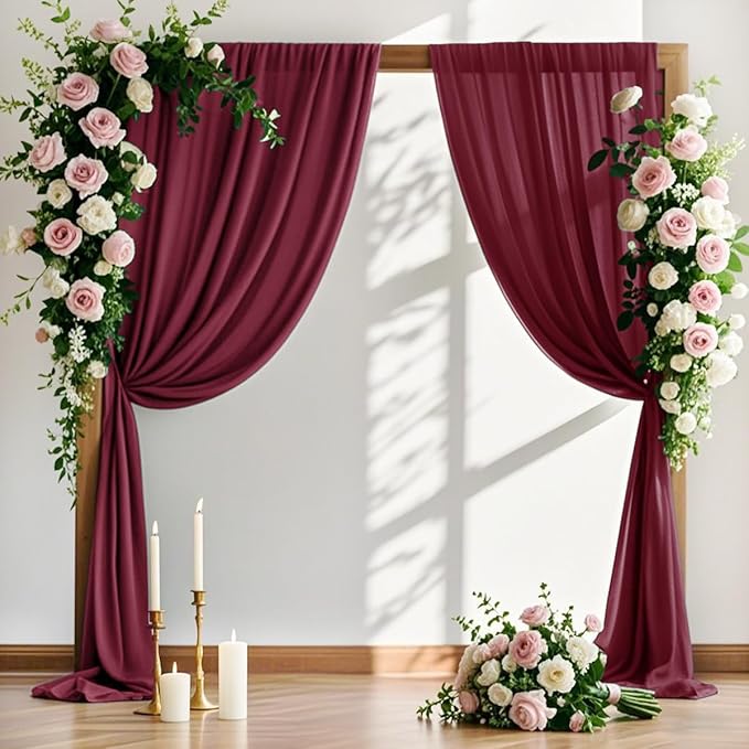 MLMW Christmas Wedding Arch Draping Fabric 2 Panels 29" x 20Ft Burgundy Sheer by MLMW